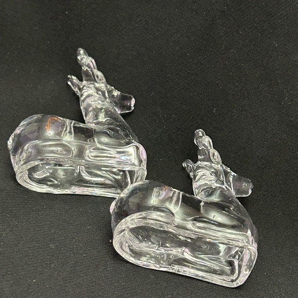 Pair of glass deer candleholders. Hold small tapered candles Christmas decor - Picture 3 of 7